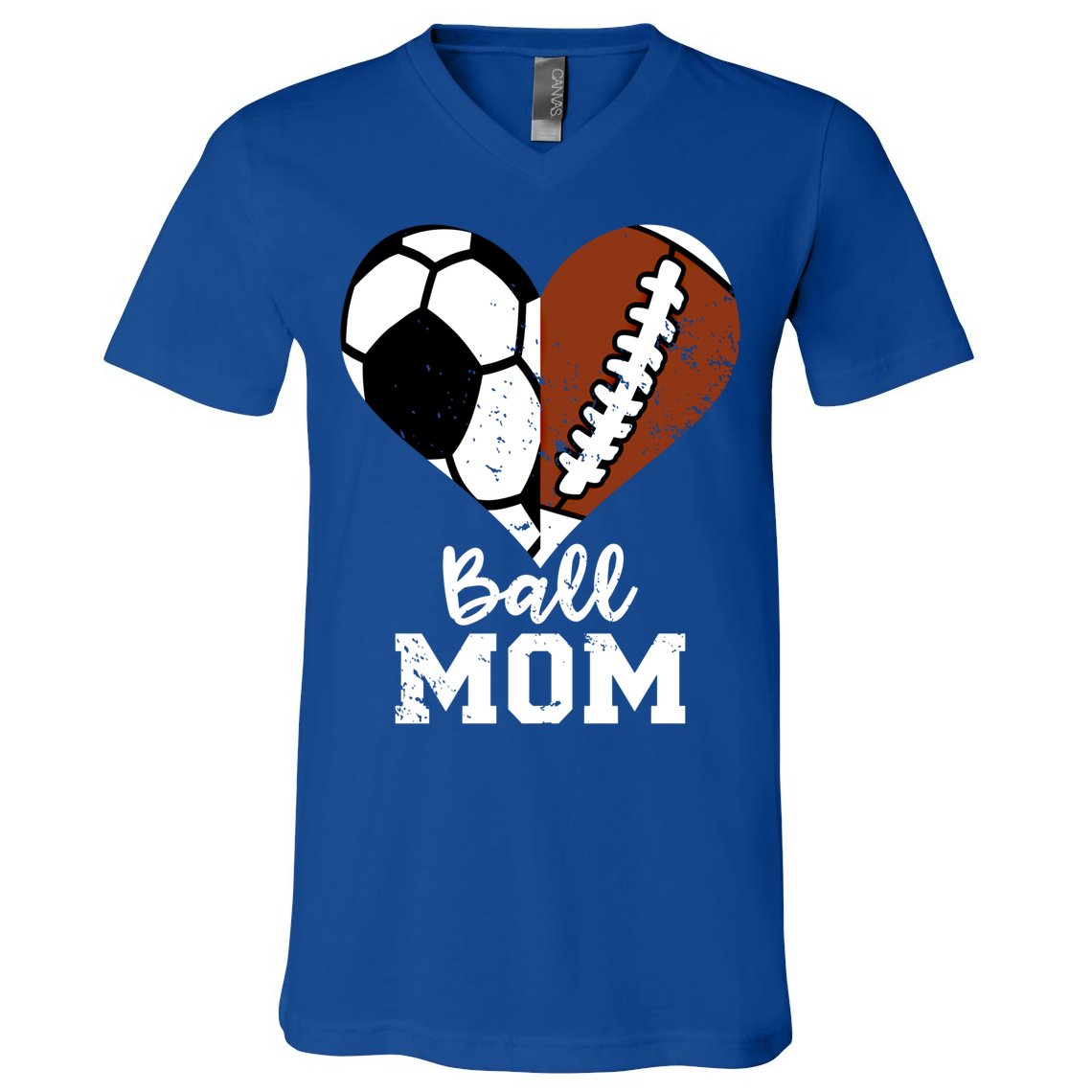 Ball Mom Heart Funny Football Soccer Mom Cute Gift V-Neck T-Shirt