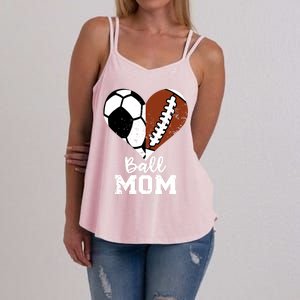 Ball Mom Heart Funny Football Soccer Mom Cute Gift Women's Strappy Tank