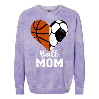 Ball Mom Heart Funny Soccer Basketball Mom Gift Colorblast Crewneck Sweatshirt