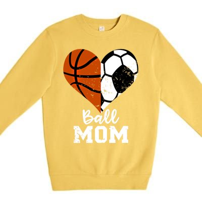 Ball Mom Heart Funny Soccer Basketball Mom Gift Premium Crewneck Sweatshirt