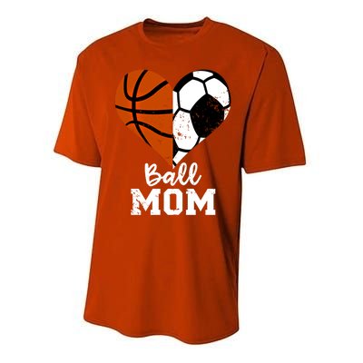 Ball Mom Heart Funny Soccer Basketball Mom Gift Performance Sprint T-Shirt