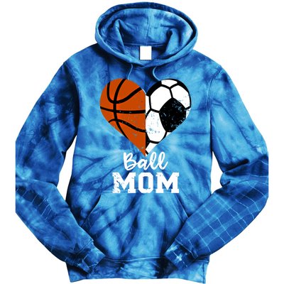 Ball Mom Heart Funny Soccer Basketball Mom Gift Tie Dye Hoodie