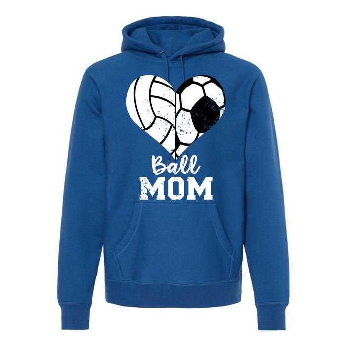 Ball Mom Heart Funny Soccer Volleyball Mom Gift Premium Hoodie