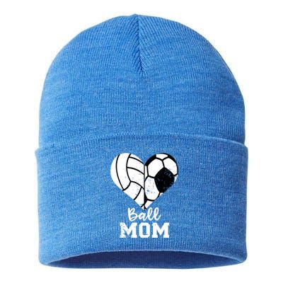 Ball Mom Heart Funny Soccer Volleyball Mom Gift Sustainable Knit Beanie