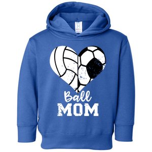 Ball Mom Heart Funny Soccer Volleyball Mom Gift Toddler Hoodie