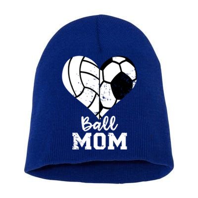 Ball Mom Heart Funny Soccer Volleyball Mom Gift Short Acrylic Beanie