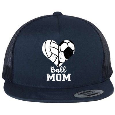 Ball Mom Heart Funny Soccer Volleyball Mom Gift Flat Bill Trucker Hat