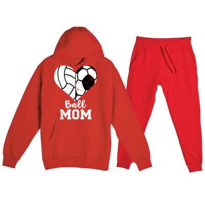 Ball Mom Heart Funny Soccer Volleyball Mom Gift Premium Hooded Sweatsuit Set