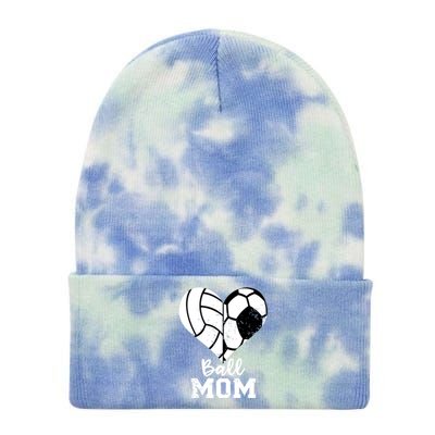 Ball Mom Heart Funny Soccer Volleyball Mom Gift Tie Dye 12in Knit Beanie