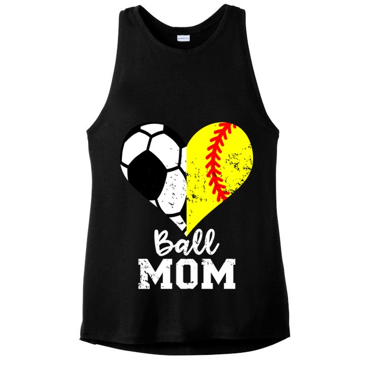 Ball Mom Heart Funny Softball Soccer Mom Gift Ladies PosiCharge Tri-Blend Wicking Tank