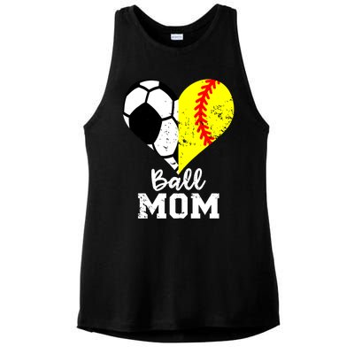 Ball Mom Heart Funny Softball Soccer Mom Gift Ladies PosiCharge Tri-Blend Wicking Tank