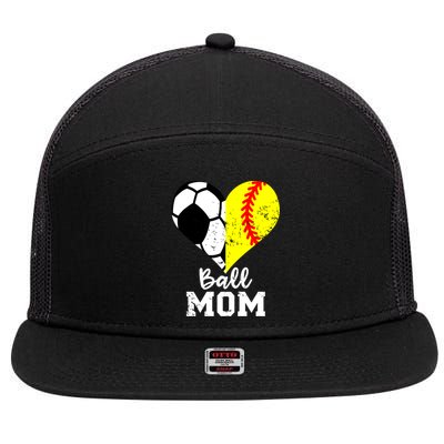 Ball Mom Heart Funny Softball Soccer Mom Gift 7 Panel Mesh Trucker Snapback Hat