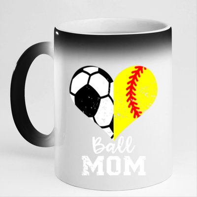 Ball Mom Heart Funny Softball Soccer Mom Gift 11oz Black Color Changing Mug