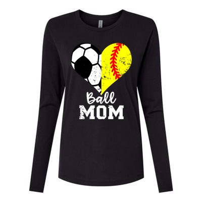 Ball Mom Heart Funny Softball Soccer Mom Gift Womens Cotton Relaxed Long Sleeve T-Shirt