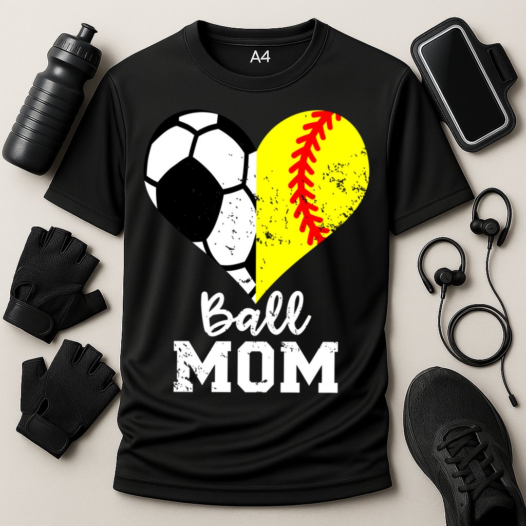 Ball Mom Heart Funny Softball Soccer Mom Gift Cooling Performance Crew T-Shirt