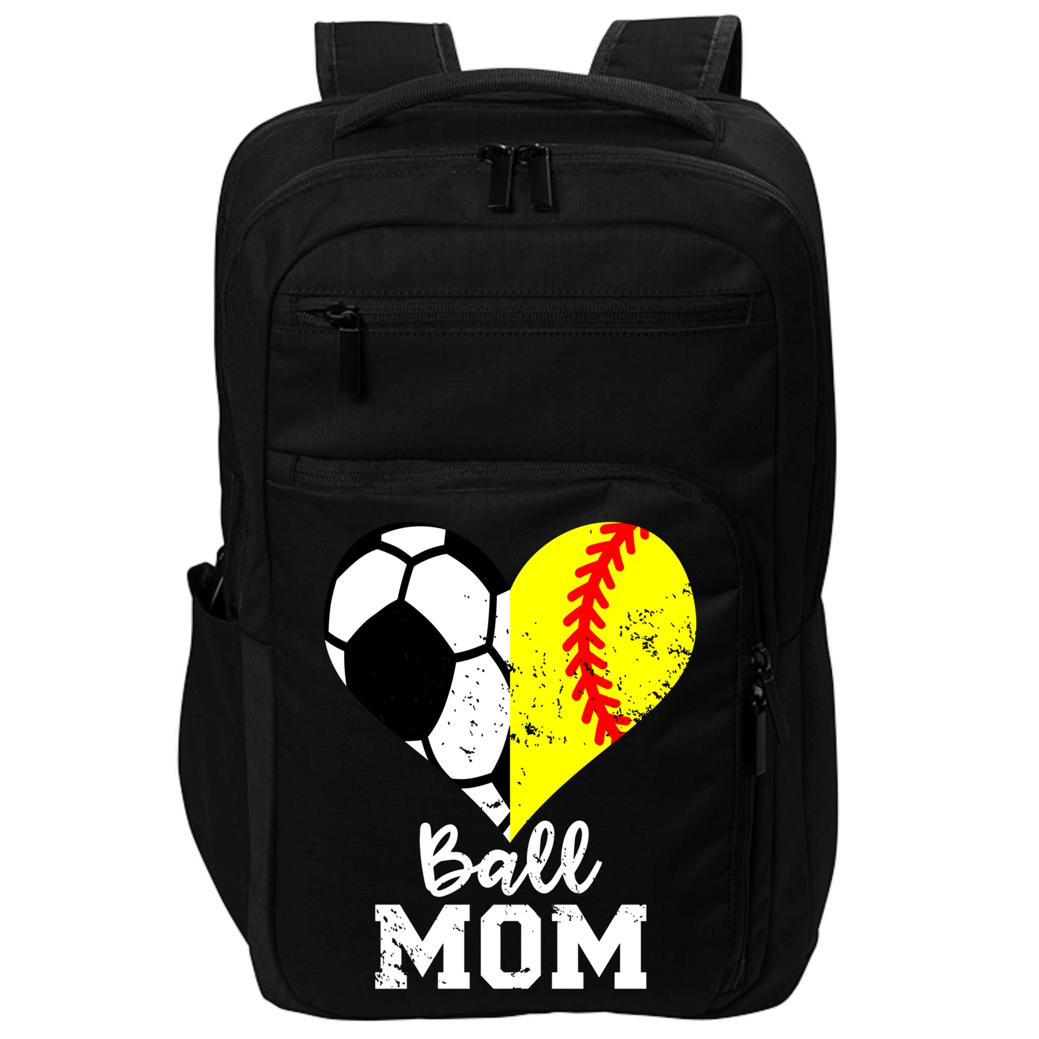 Ball Mom Heart Funny Softball Soccer Mom Gift Impact Tech Backpack