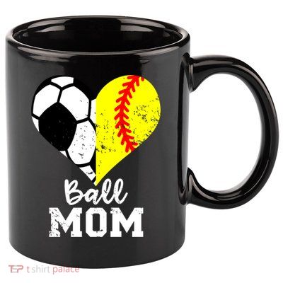 Ball Mom Heart Funny Softball Soccer Mom Gift 11oz C Handle Ceramic Mug