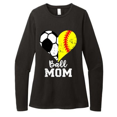 Ball Mom Heart Funny Softball Soccer Mom Gift Womens CVC Long Sleeve Shirt