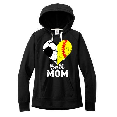 Ball Mom Heart Funny Softball Soccer Mom Gift Women's Fleece Hoodie