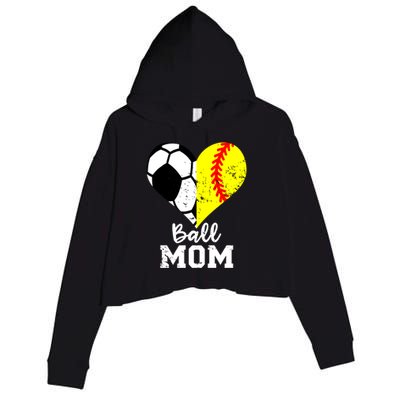 Ball Mom Heart Funny Softball Soccer Mom Gift Crop Fleece Hoodie