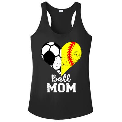 Ball Mom Heart Funny Softball Soccer Mom Gift Ladies PosiCharge Competitor Racerback Tank