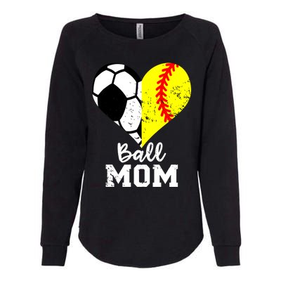 Ball Mom Heart Funny Softball Soccer Mom Gift Womens California Wash Sweatshirt