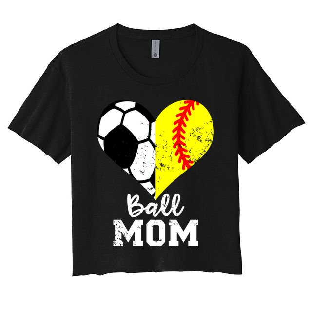 Ball Mom Heart Funny Softball Soccer Mom Gift Crop Top