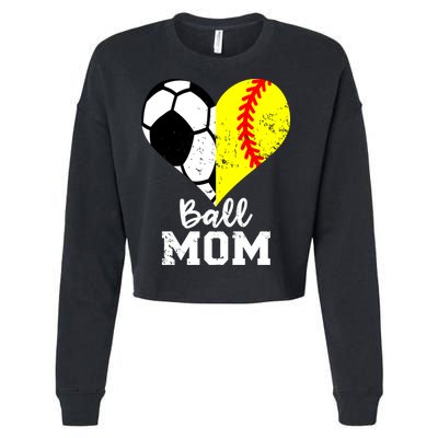 Ball Mom Heart Funny Softball Soccer Mom Gift Cropped Pullover Crew