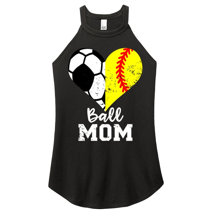Ball Mom Heart Funny Softball Soccer Mom Gift Women's Perfect Tri Rocker Tank