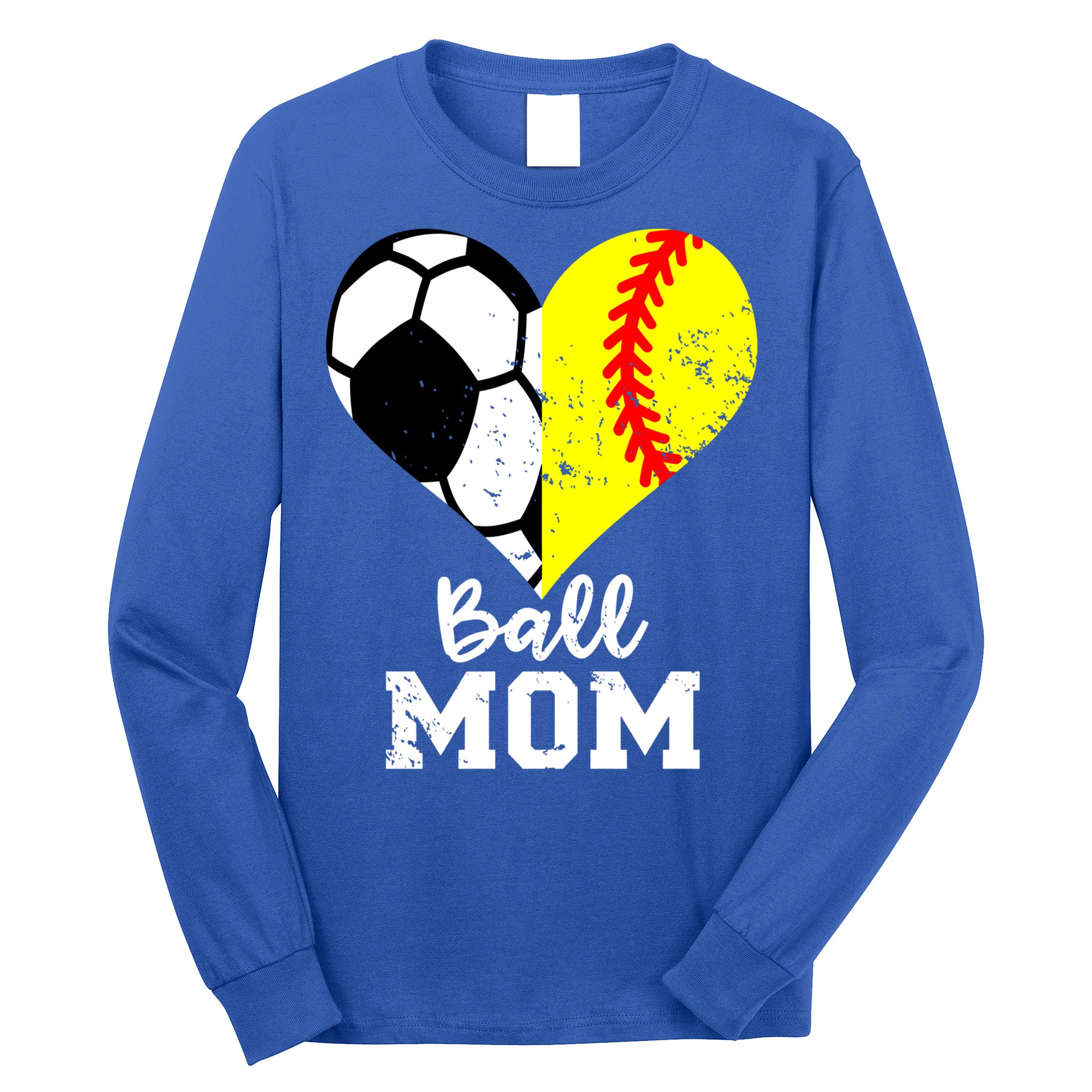 Ball Mom Heart Funny Softball Soccer Mom Gift Long Sleeve Shirt