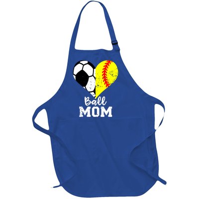 Ball Mom Heart Funny Softball Soccer Mom Gift Full-Length Apron With Pockets