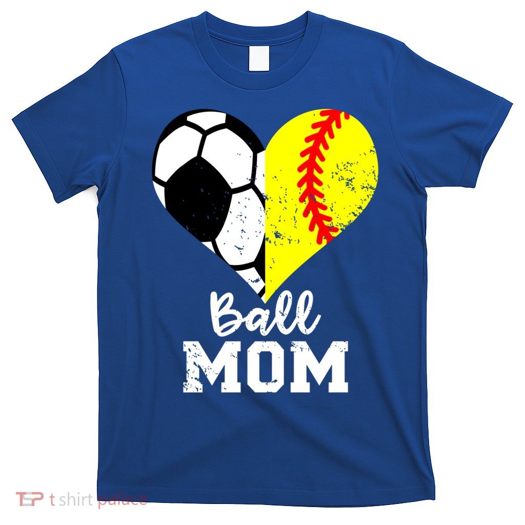Ball Mom Heart Funny Softball Soccer Mom Gift T-Shirt
