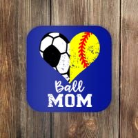 Ball Mom Heart Funny Softball Soccer Mom Gift Coaster