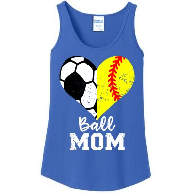 Ball Mom Heart Funny Softball Soccer Mom Gift Ladies Essential Tank