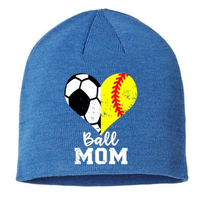 Ball Mom Heart Funny Softball Soccer Mom Gift Sustainable Beanie