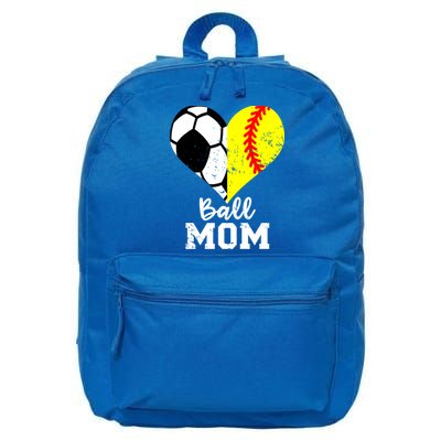 Ball Mom Heart Funny Softball Soccer Mom Gift 16 in Basic Backpack
