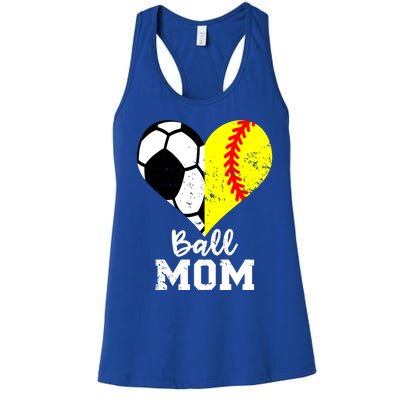 Ball Mom Heart Funny Softball Soccer Mom Gift Women's Racerback Tank