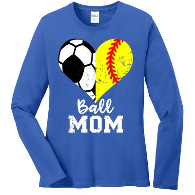 Ball Mom Heart Funny Softball Soccer Mom Gift Ladies Long Sleeve Shirt