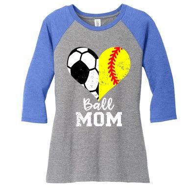 Ball Mom Heart Funny Softball Soccer Mom Gift Women's Tri-Blend 3/4-Sleeve Raglan Shirt