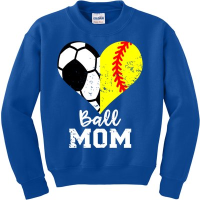 Ball Mom Heart Funny Softball Soccer Mom Gift Kids Sweatshirt