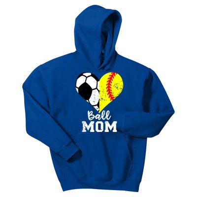 Ball Mom Heart Funny Softball Soccer Mom Gift Kids Hoodie