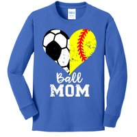 Ball Mom Heart Funny Softball Soccer Mom Gift Kids Long Sleeve Shirt