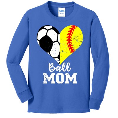 Ball Mom Heart Funny Softball Soccer Mom Gift Kids Long Sleeve Shirt