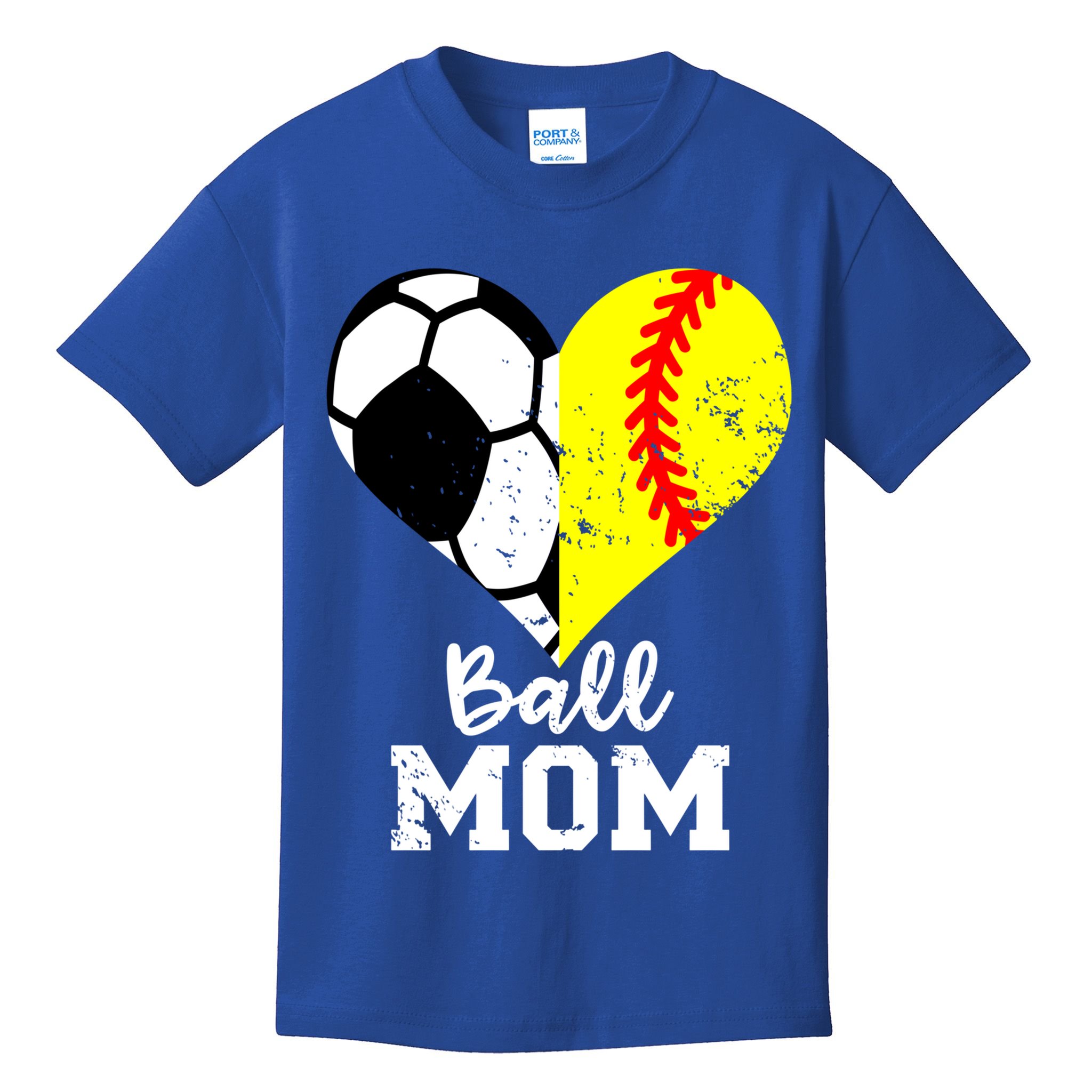 Ball Mom Heart Funny Softball Soccer Mom Gift Kids T-Shirt