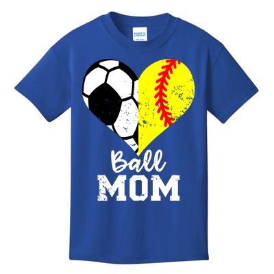 Ball Mom Heart Funny Softball Soccer Mom Gift Kids T-Shirt