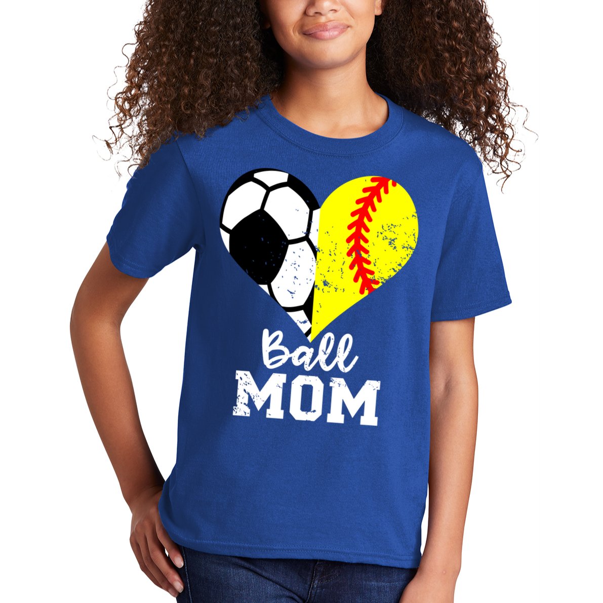 Ball Mom Heart Funny Softball Soccer Mom Gift Kids T-Shirt