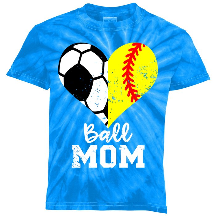 Ball Mom Heart Funny Softball Soccer Mom Gift Kids Tie-Dye T-Shirt