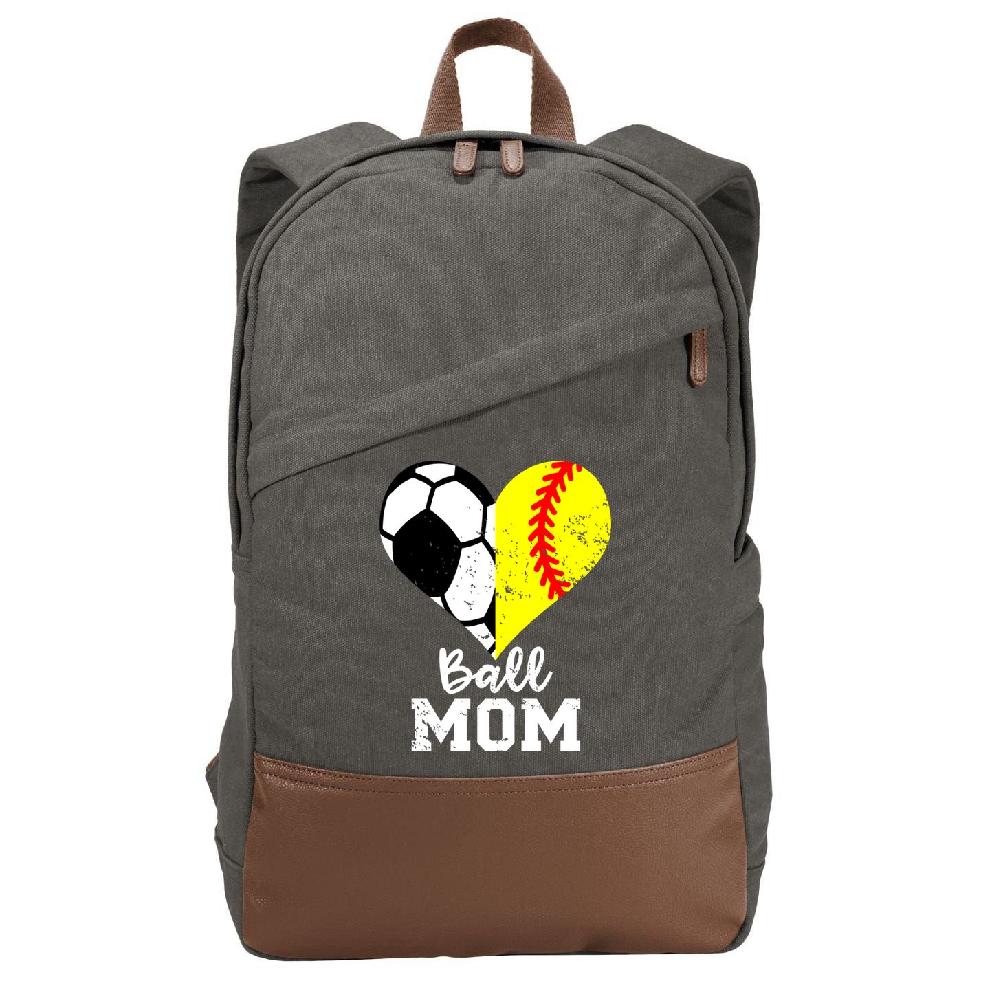 Ball Mom Heart Funny Softball Soccer Mom Gift Cotton Canvas Backpack