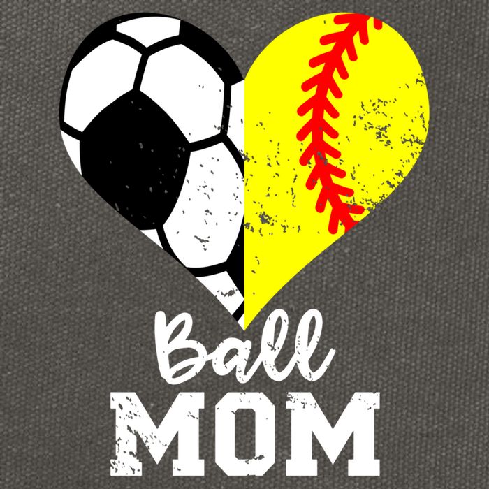 Ball Mom Heart Funny Softball Soccer Mom Gift Cotton Canvas Backpack