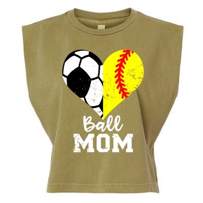 Ball Mom Heart Funny Softball Soccer Mom Gift Garment-Dyed Women's Muscle Tee